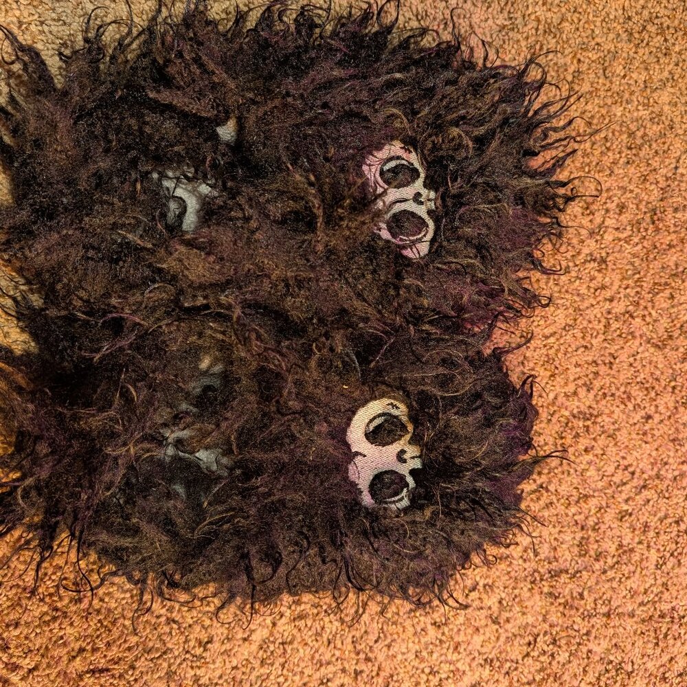 skeleton furry hard soled slippers